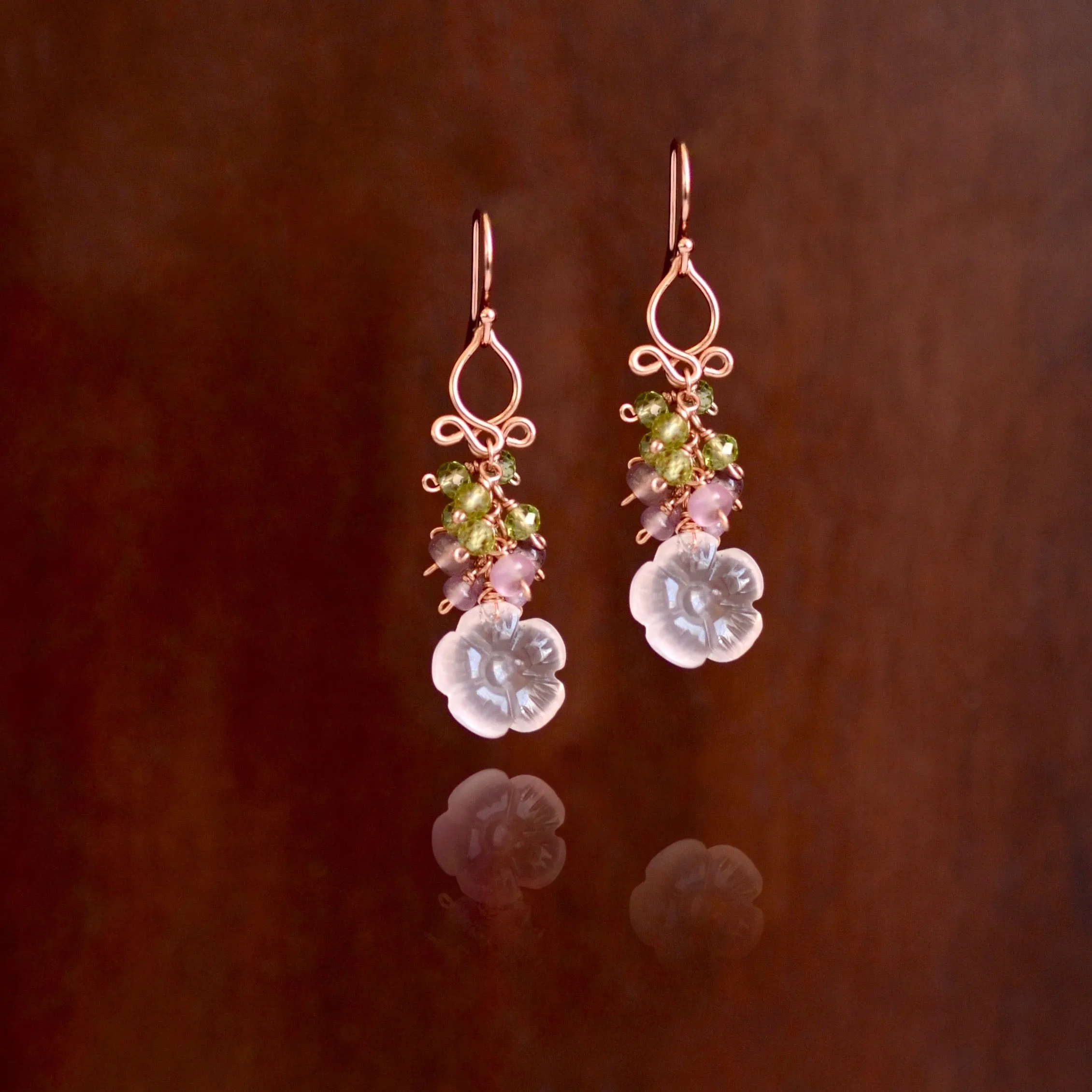 Rosalia - Rose Quartz, Peridot, Spinel 14k Rose Gold Filled Earrings