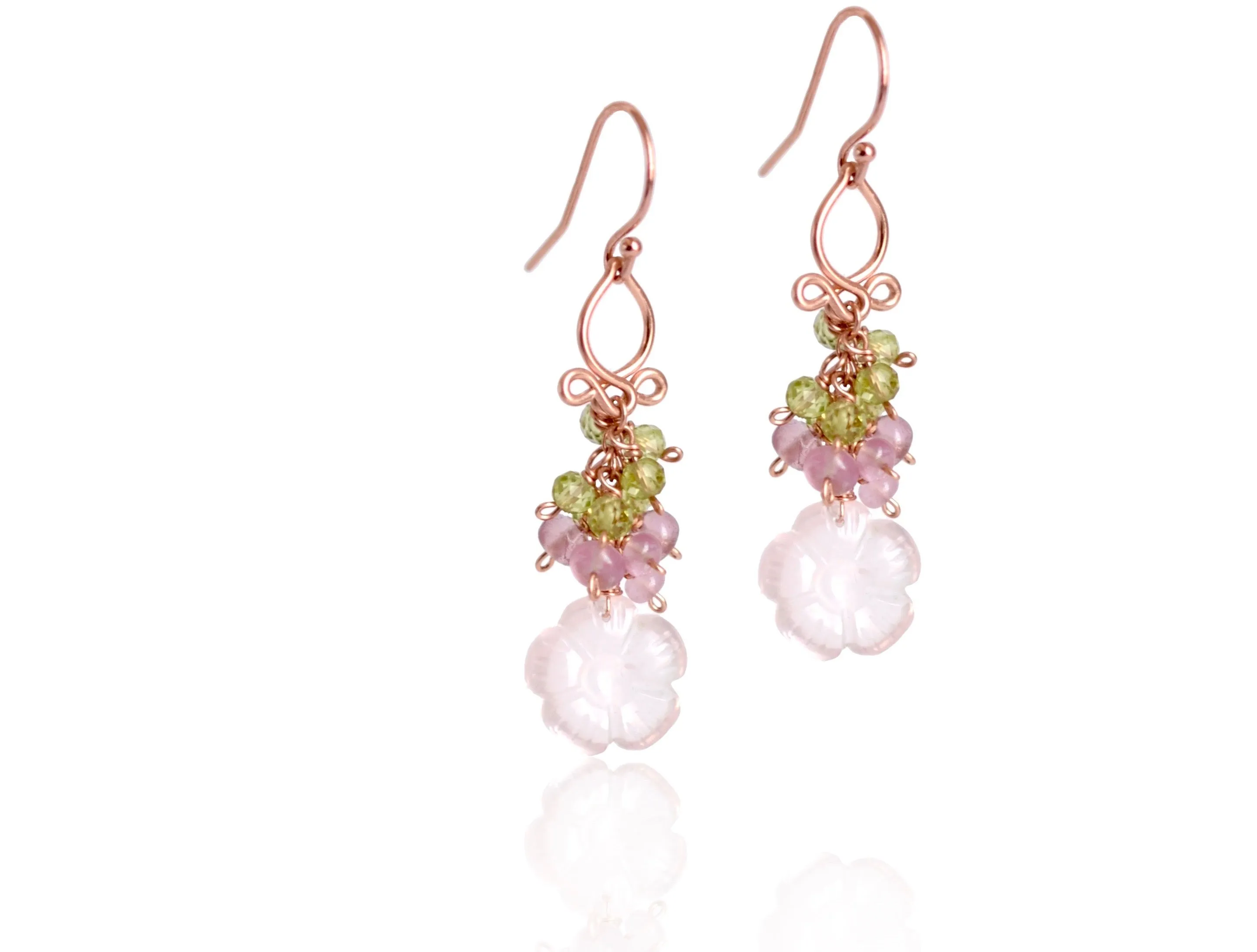 Rosalia - Rose Quartz, Peridot, Spinel 14k Rose Gold Filled Earrings