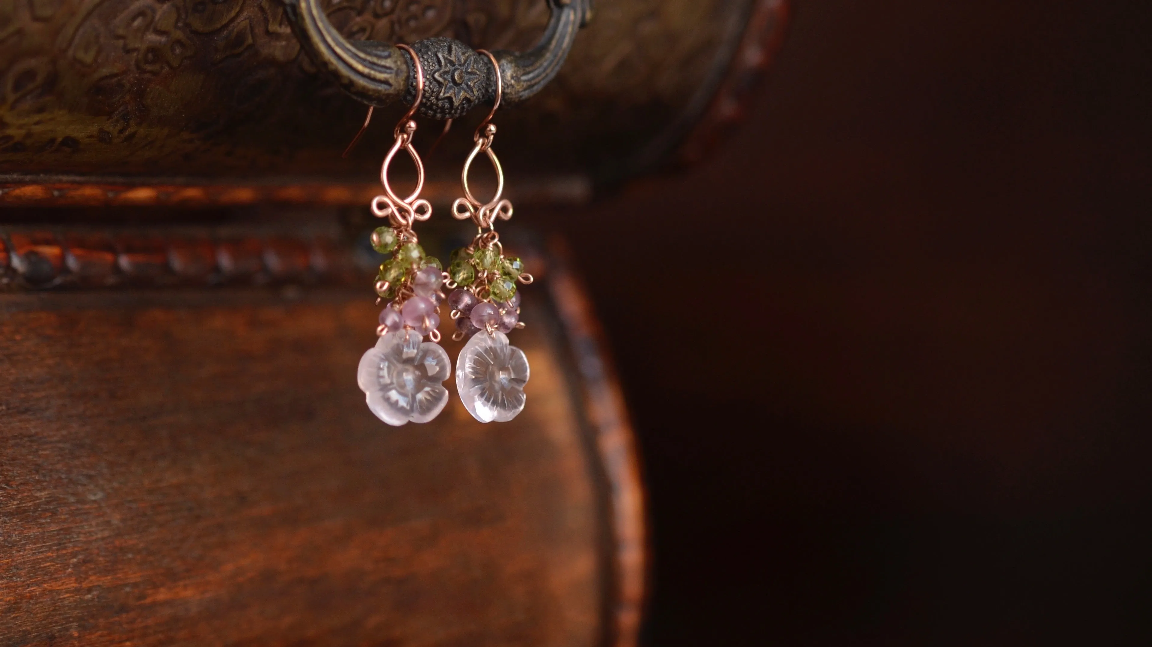 Rosalia - Rose Quartz, Peridot, Spinel 14k Rose Gold Filled Earrings