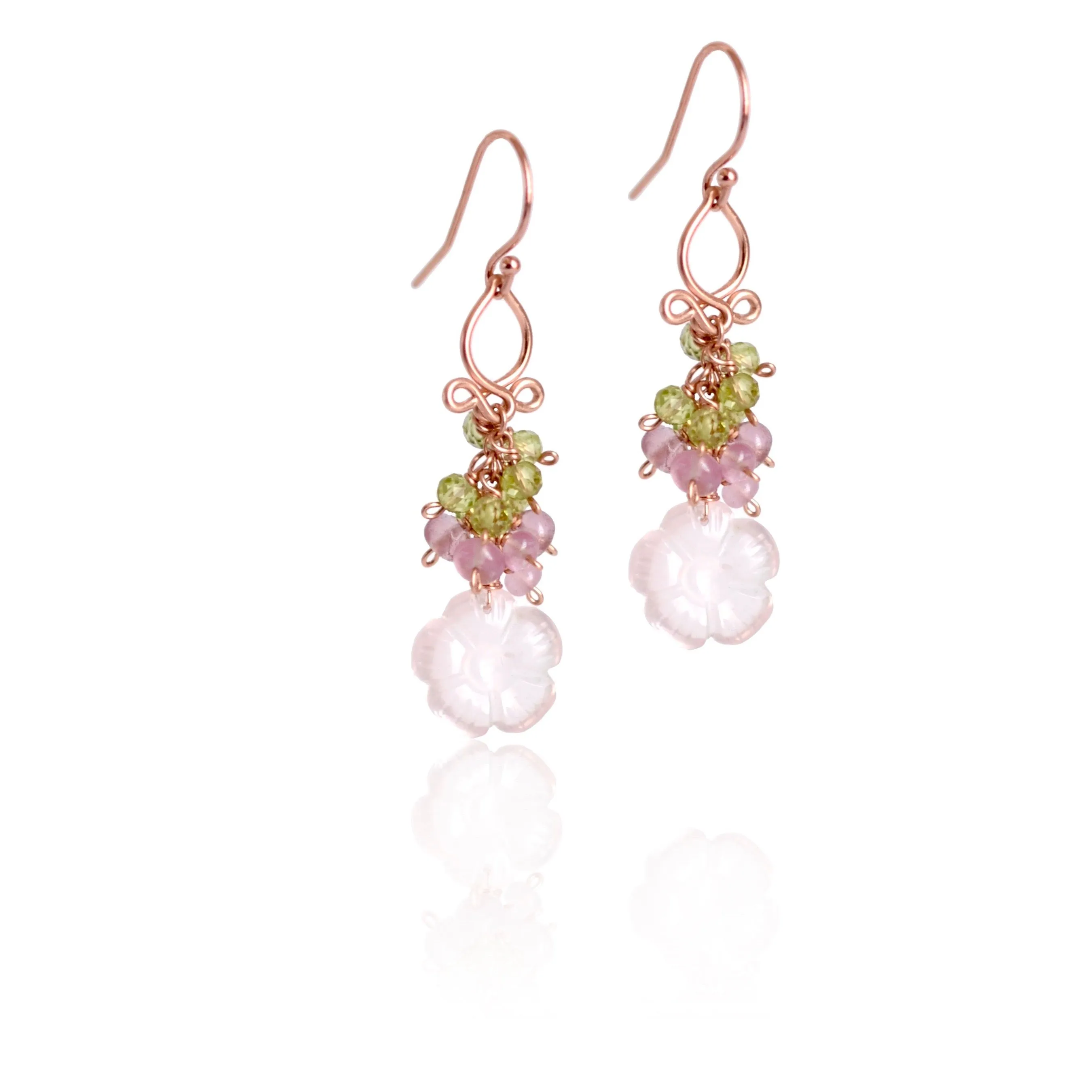 Rosalia - Rose Quartz, Peridot, Spinel 14k Rose Gold Filled Earrings