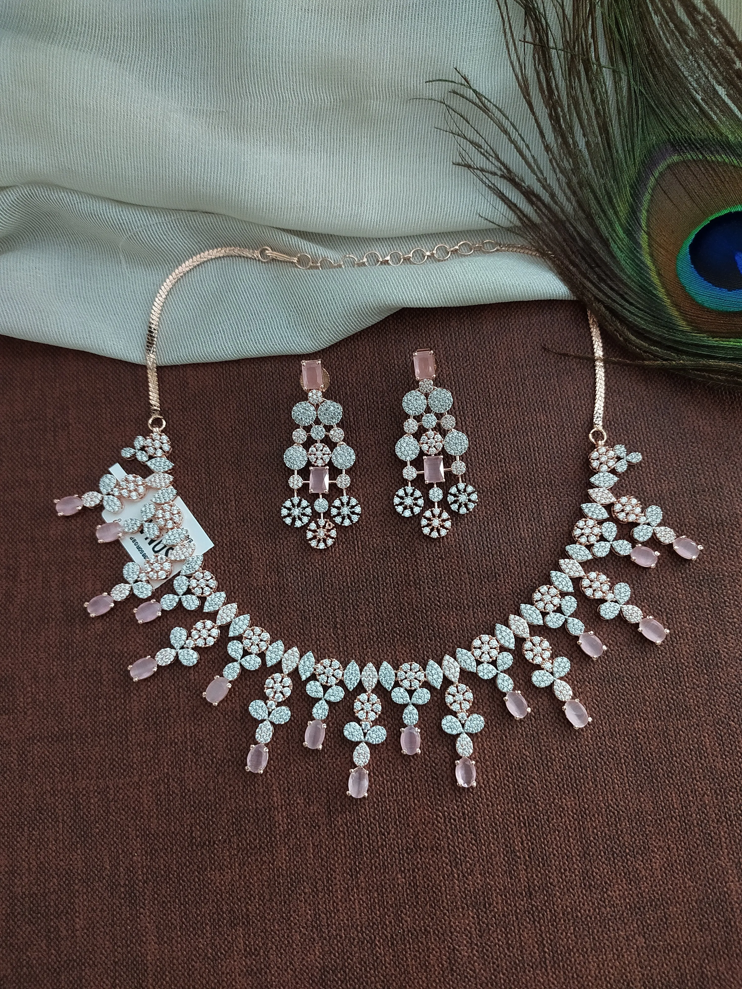 Rose-gold Polish Zircon Necklace Set