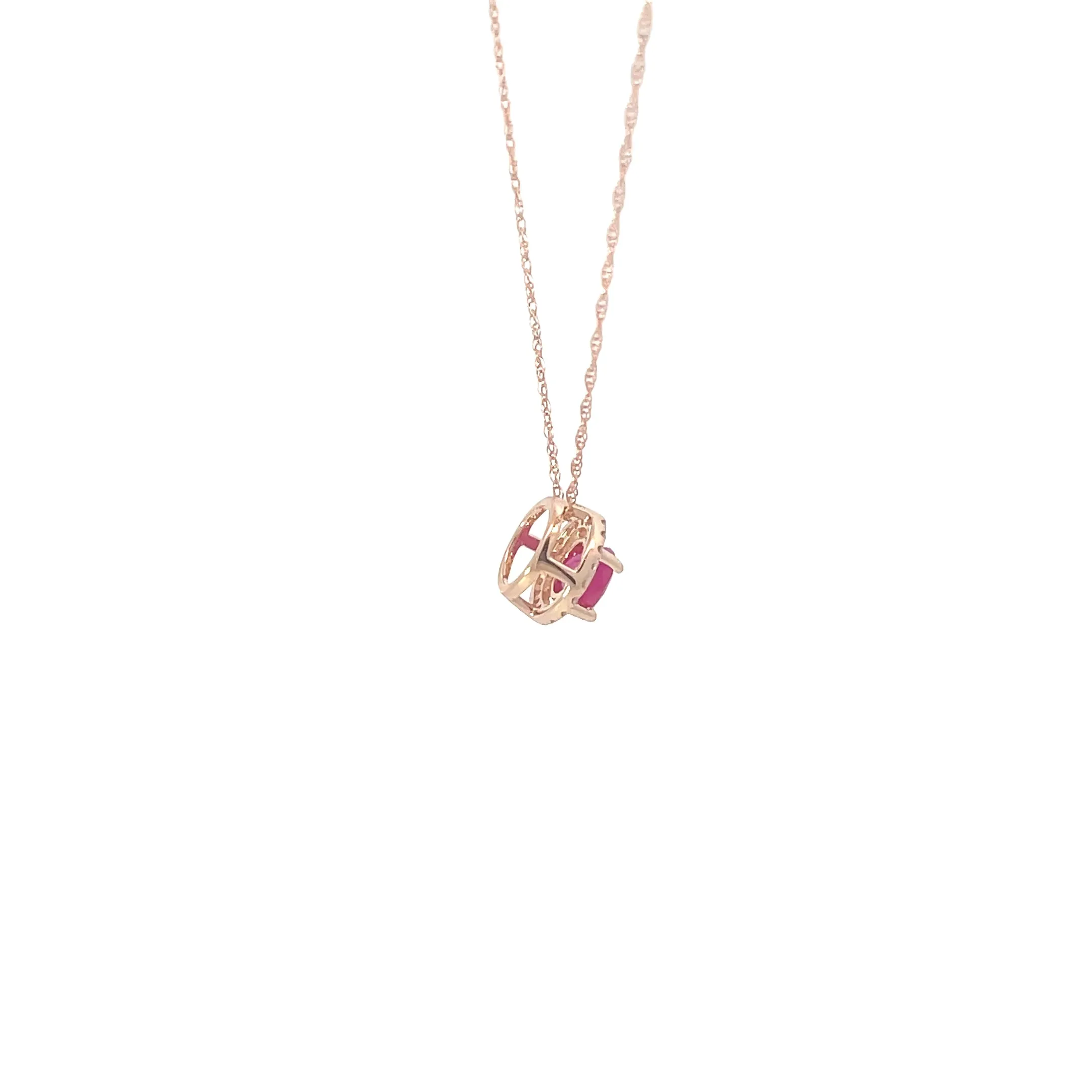 Rose Gold Ruby Diamond Halo Pendant Necklace