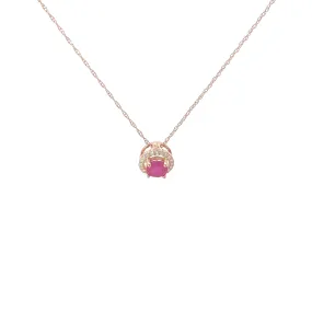 Rose Gold Ruby Diamond Halo Pendant Necklace