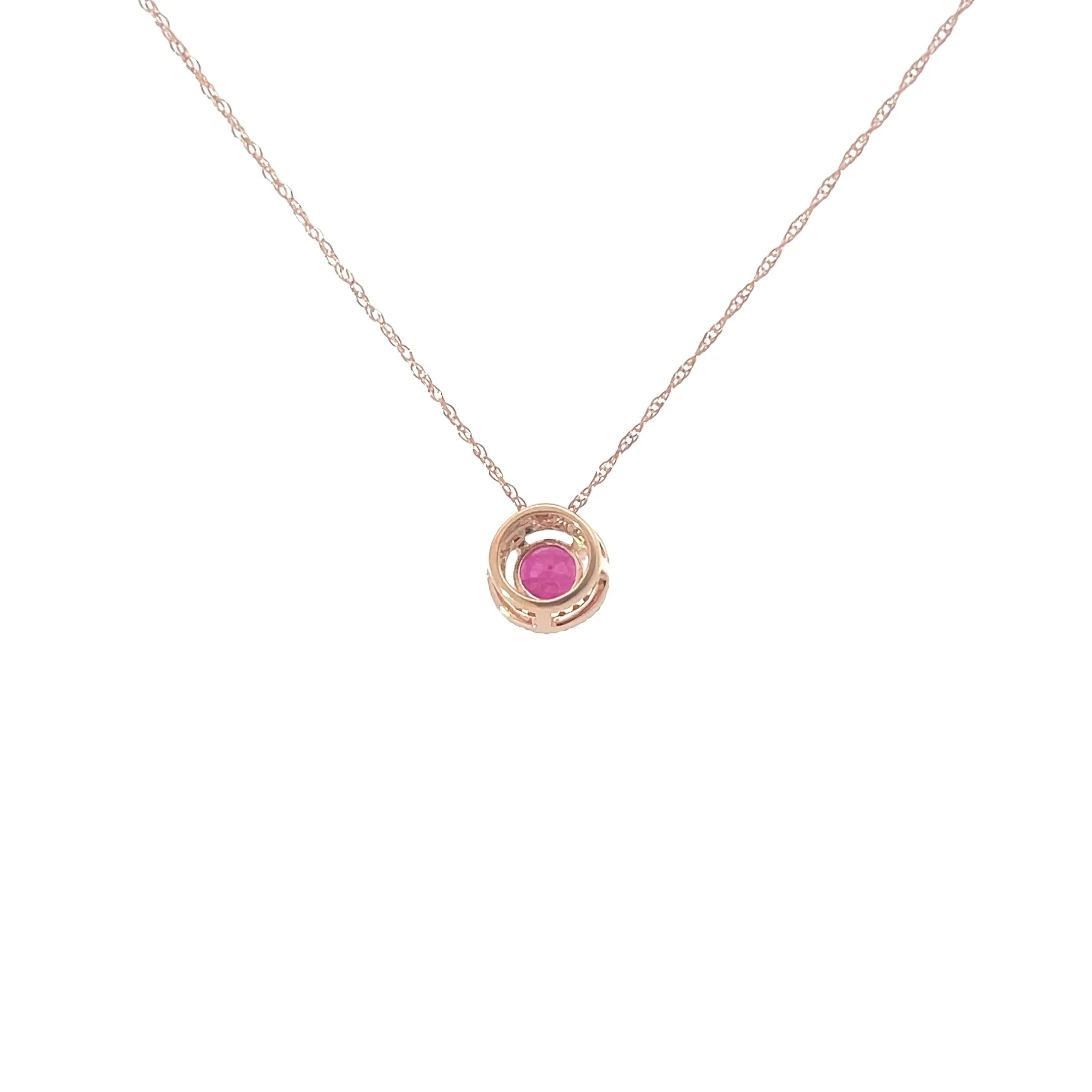 Rose Gold Ruby Diamond Halo Pendant Necklace