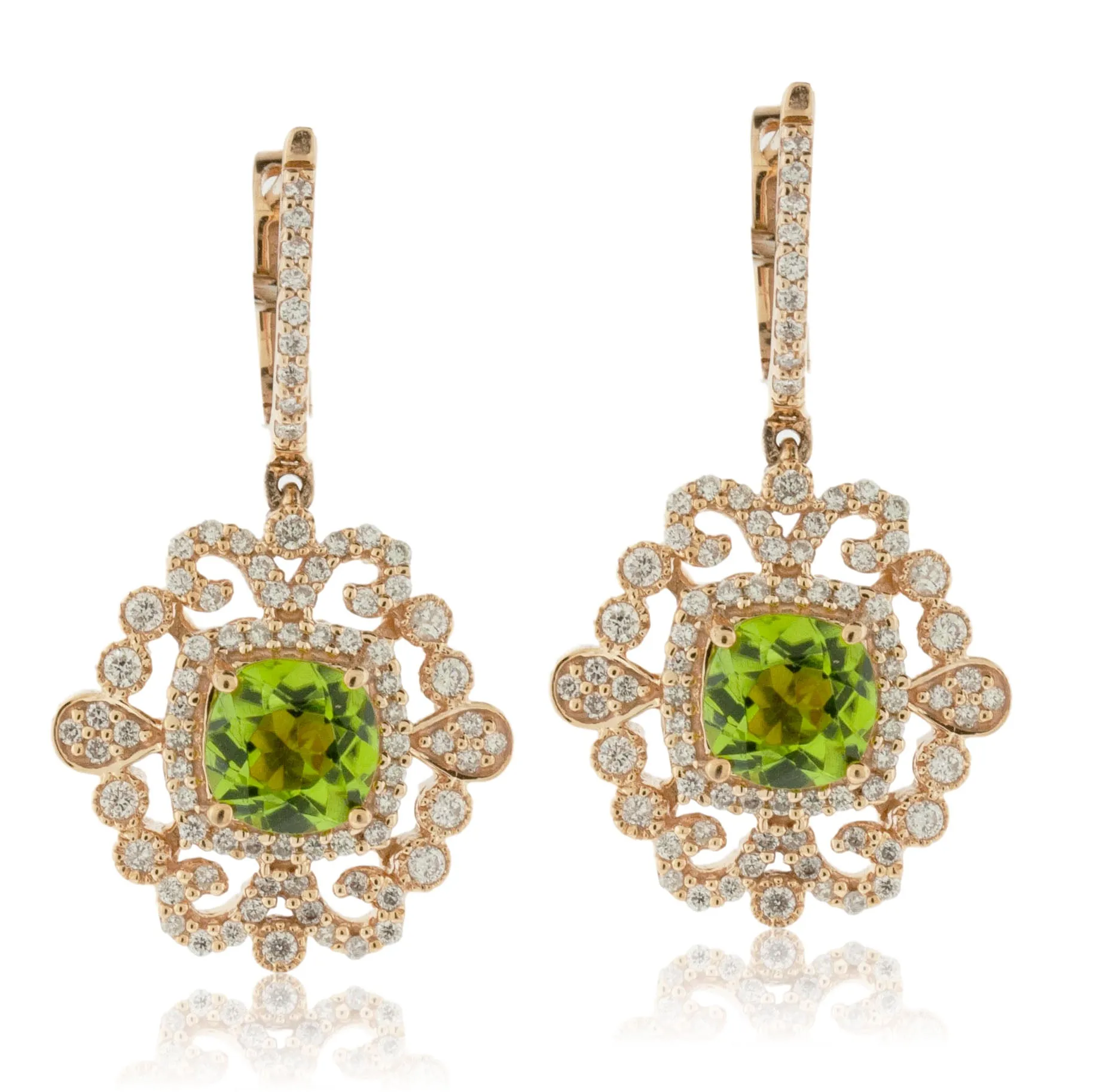 Rose Gold Vintage Inspired Peridot Dangle Earrings