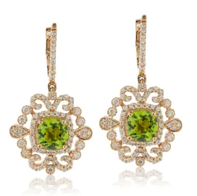 Rose Gold Vintage Inspired Peridot Dangle Earrings