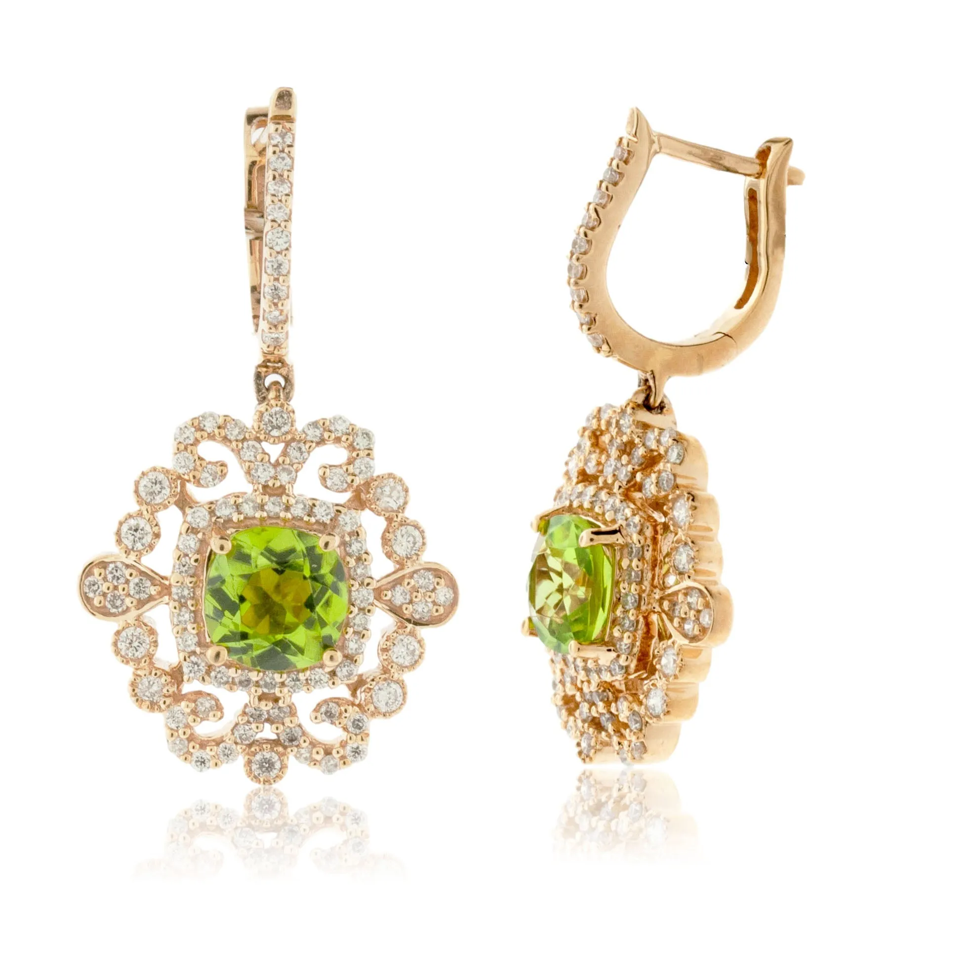 Rose Gold Vintage Inspired Peridot Dangle Earrings