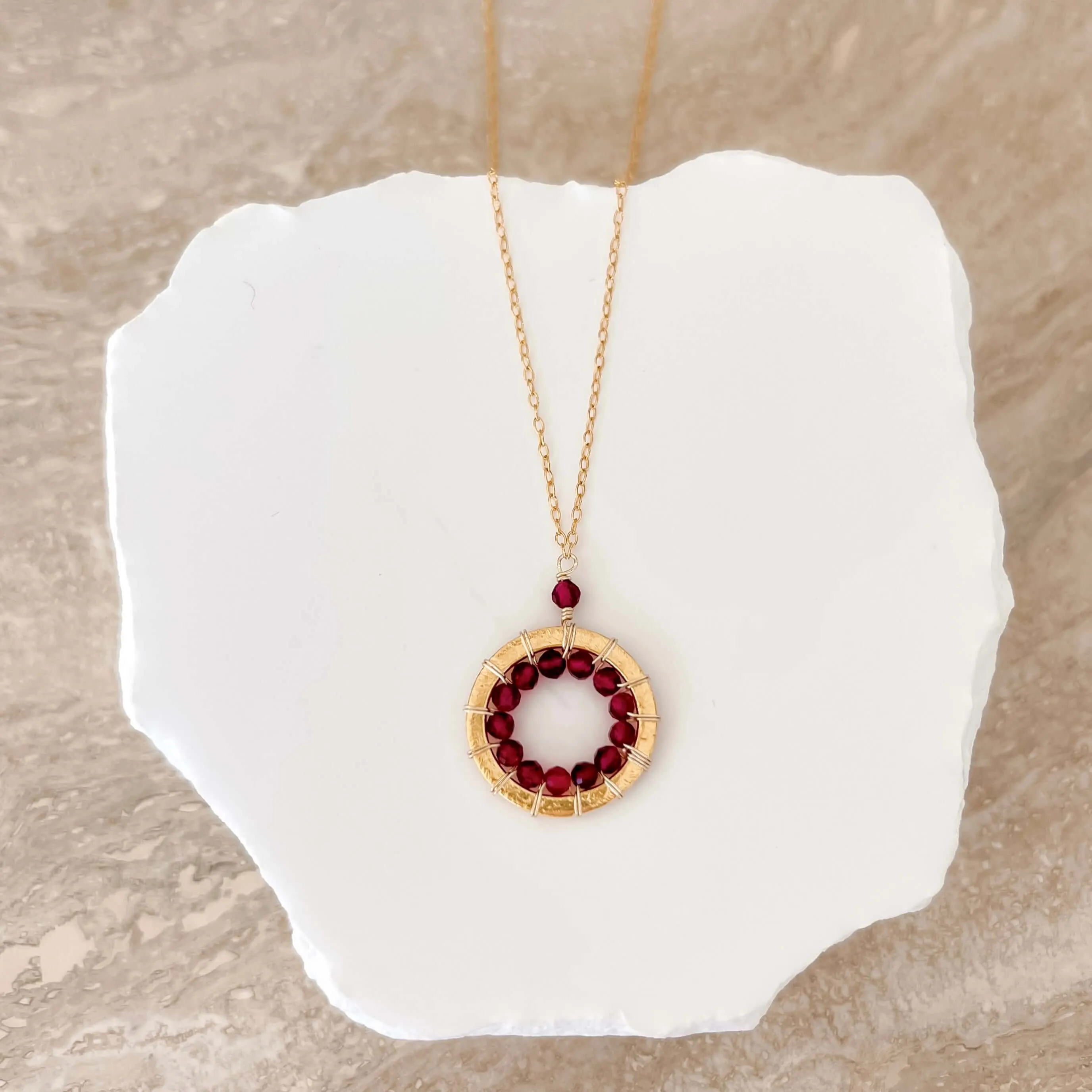 Rose Quartz, Pink Tourmaline and Ruby Quartz Halo Mini Gold Pendants