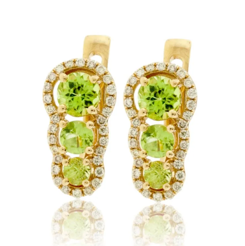 Round 3 Stone Style Peridot and Diamond Drop Style Earrings