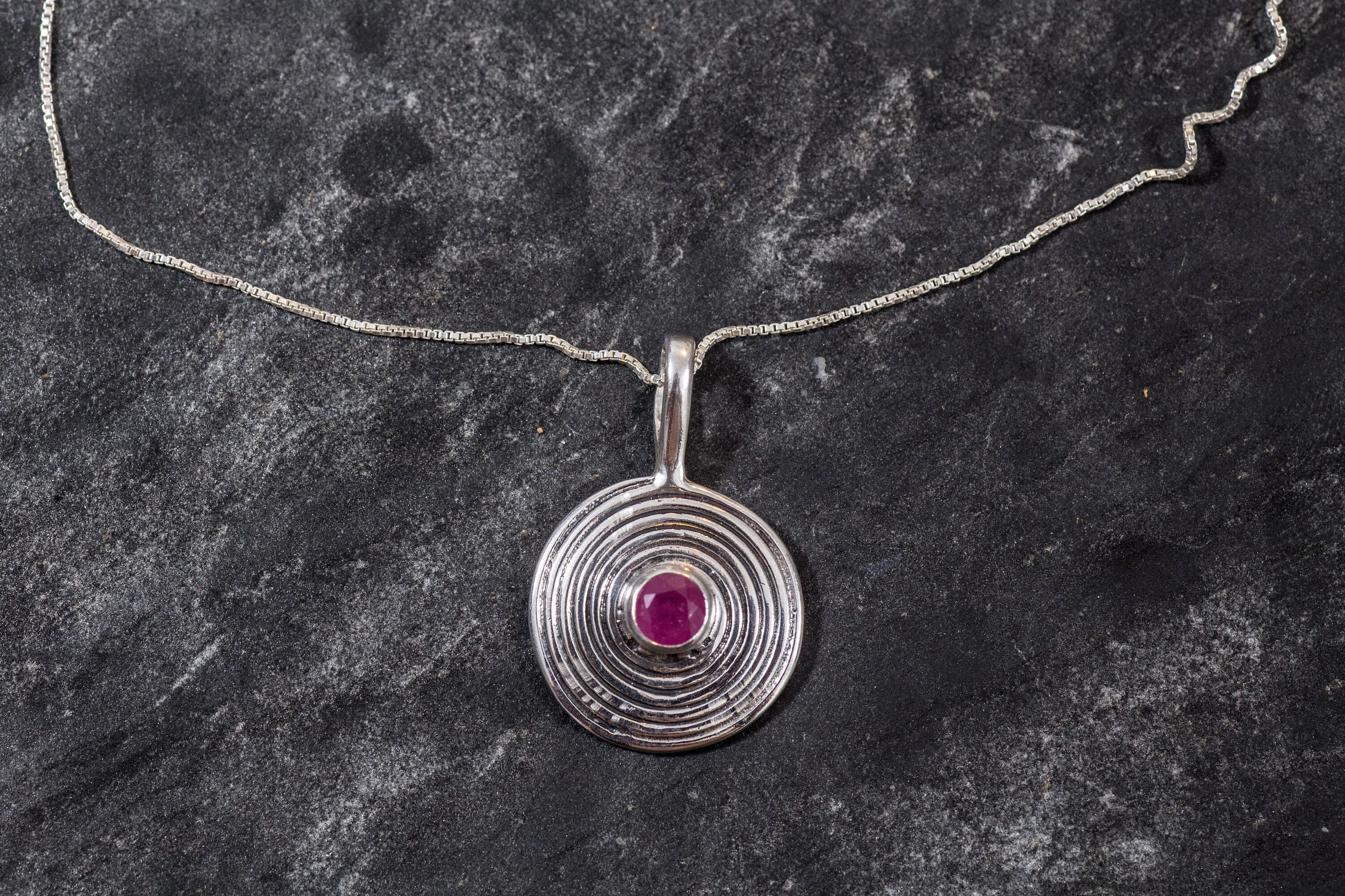 Round Ruby Necklace - Genuine Ruby Pendant - Red Spiral Necklace