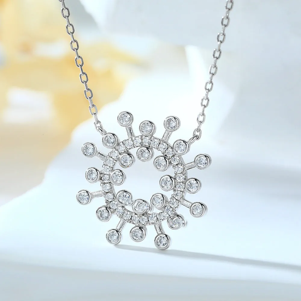 Round Zircon Sun Pendant Silver Necklace for Women