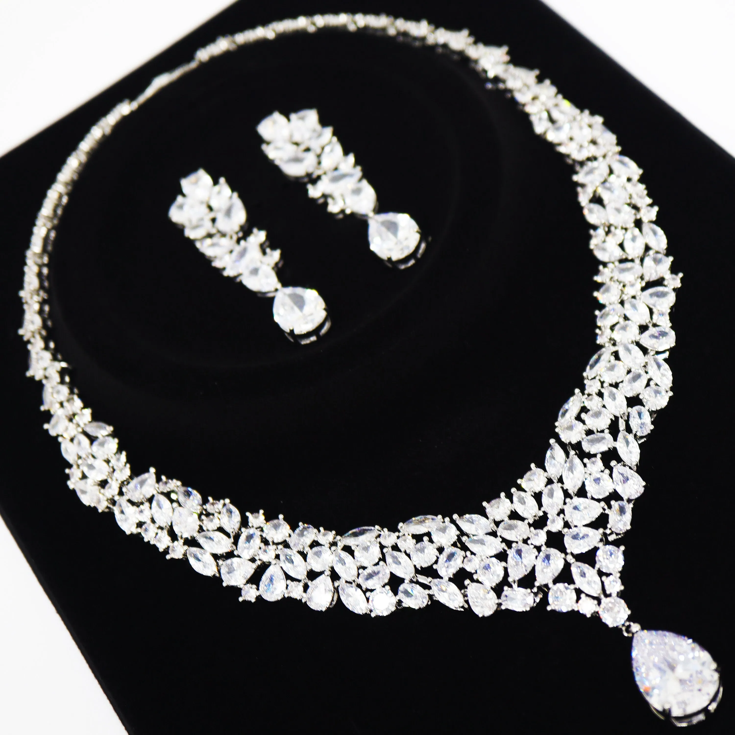 Royal CZ Bridal Necklace and Earrings Set , Bridal Jewelry Set, Bridal Earrings And Necklace, Statement Earrings Cz, Necklace Set