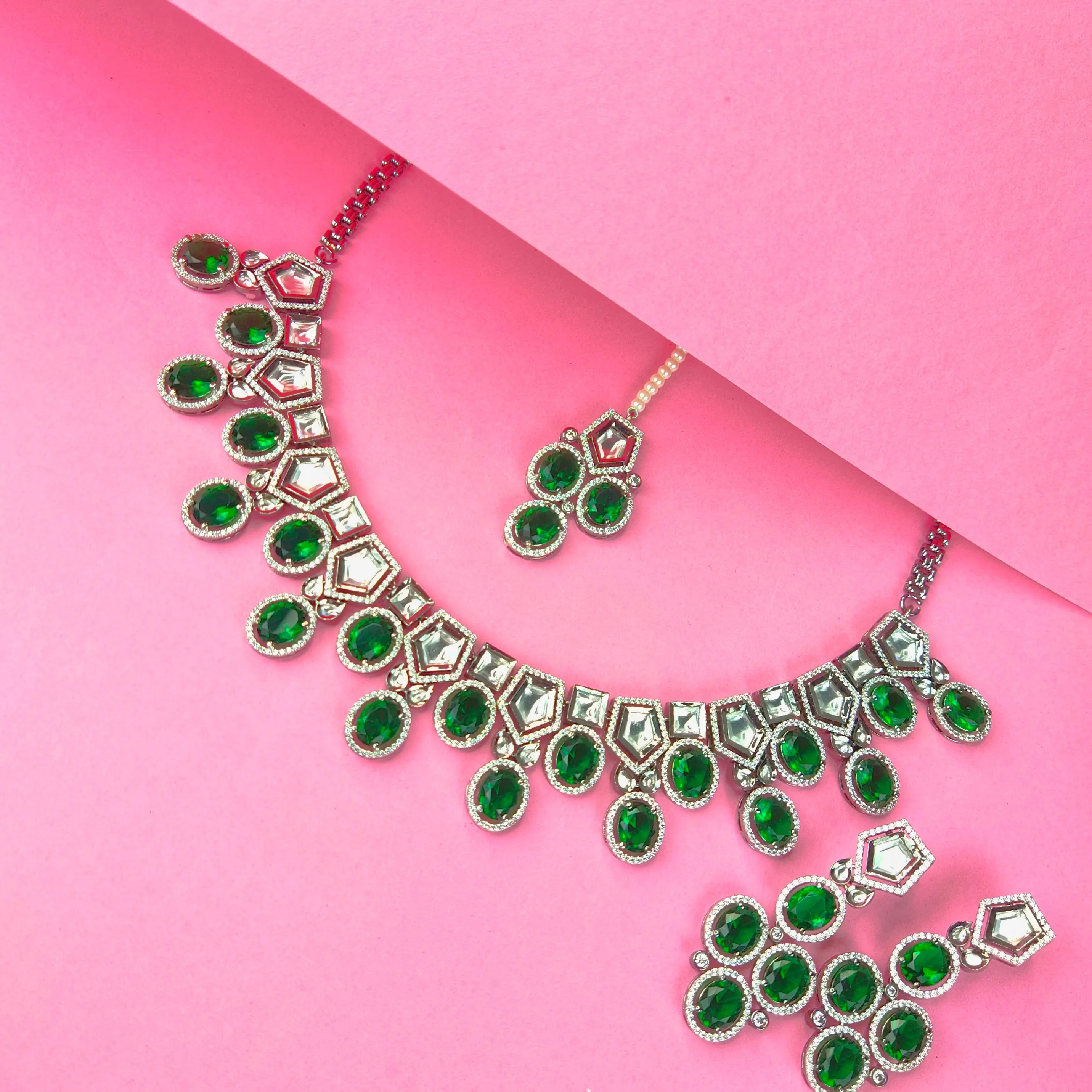 Royal Finish Necklace Set With Moissanite Polki And Ruby,Emeralds By Asp Fashion Jewellery