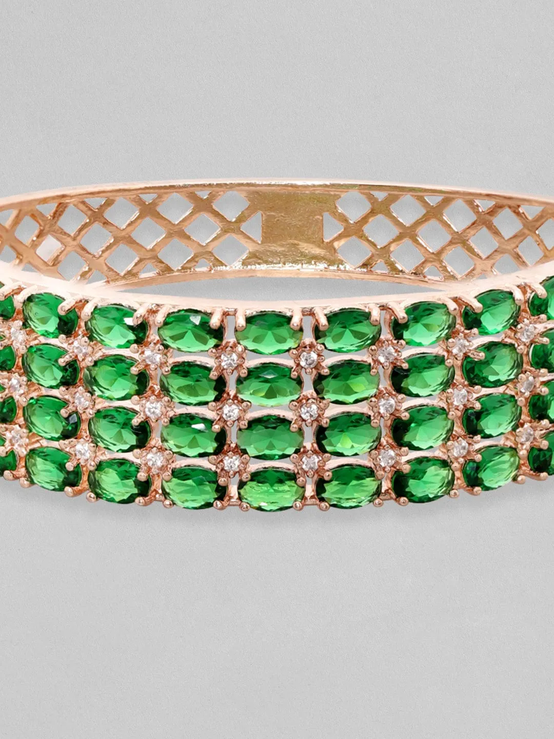 Rubans 18K Rose Gold Plated Emerald Green Zirconia Statement Bracelet