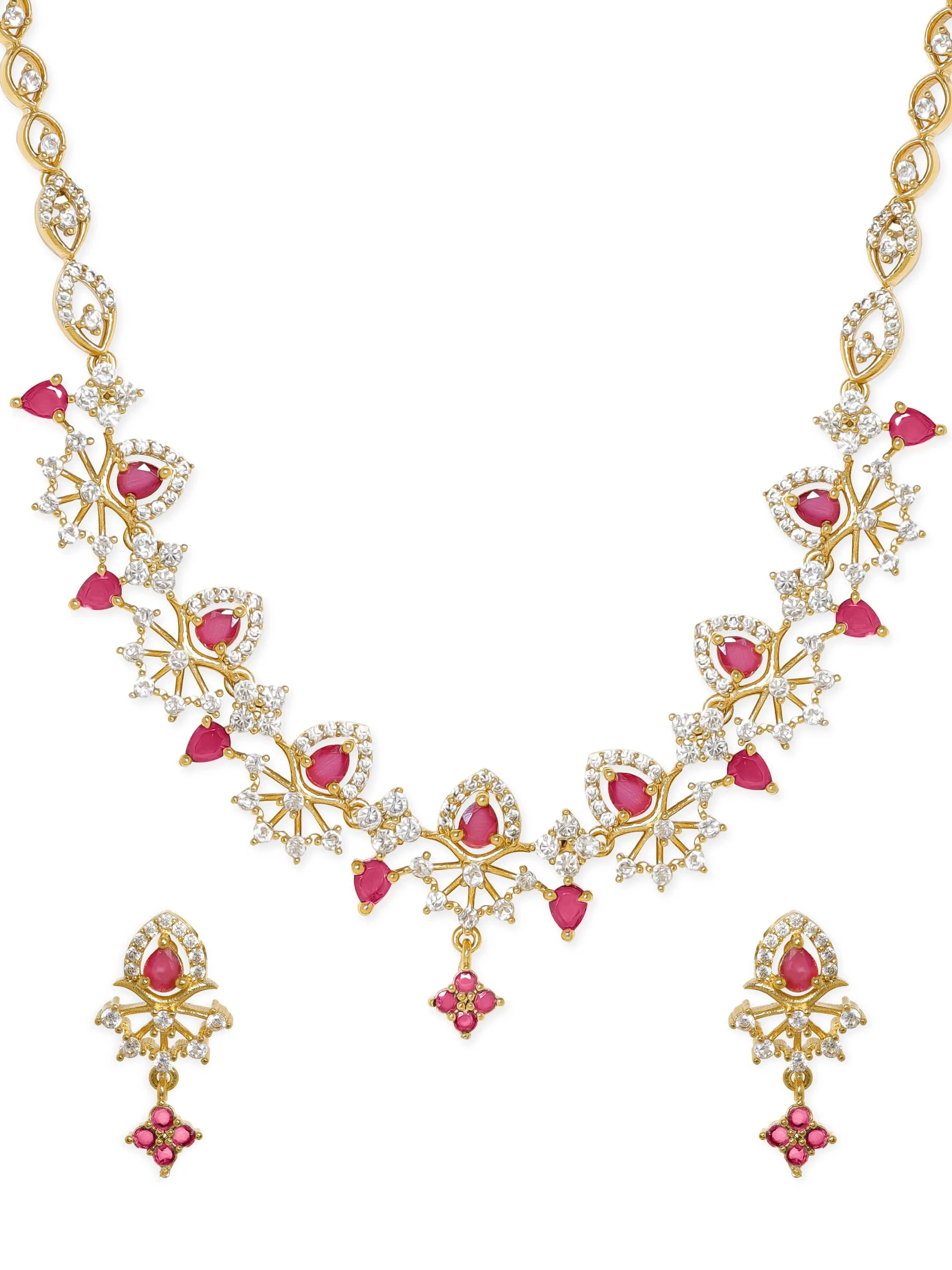 Rubans 22K Gold Plated Ruby & Cubic Zirconia Studded Jewellery Set