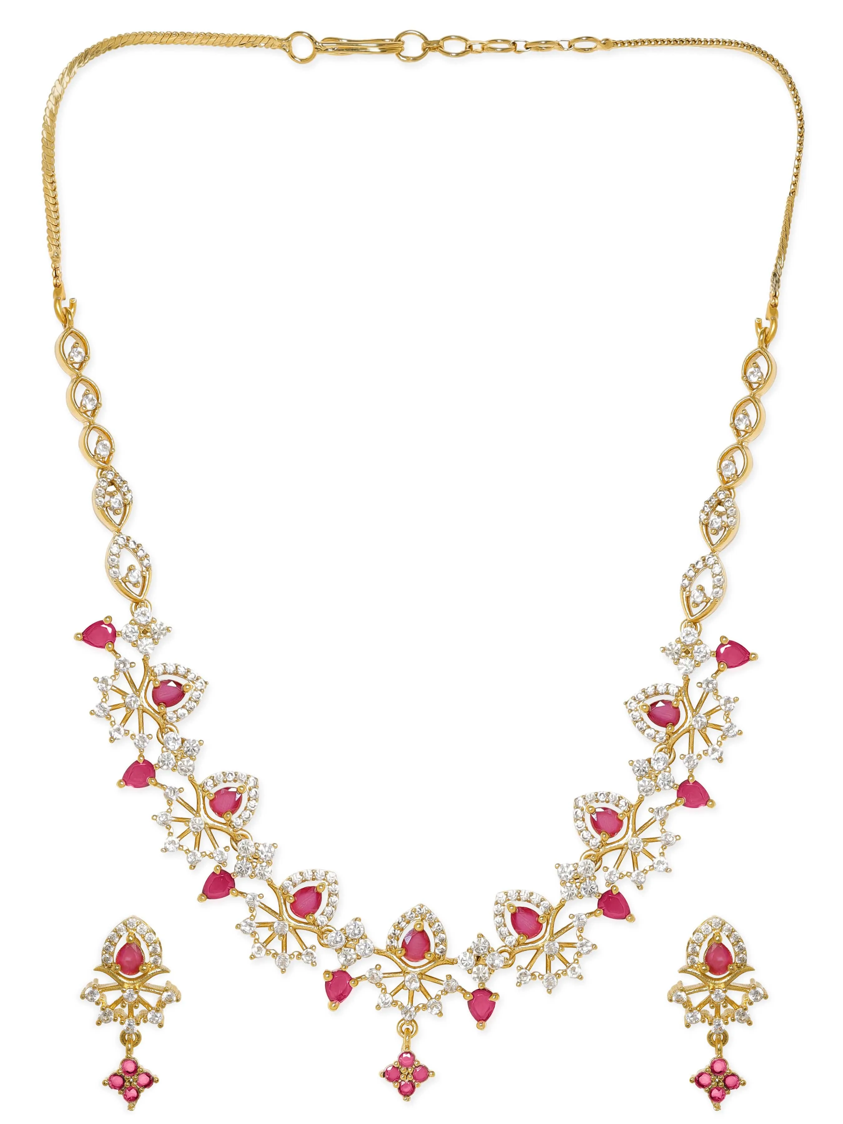 Rubans 22K Gold Plated Ruby & Cubic Zirconia Studded Jewellery Set