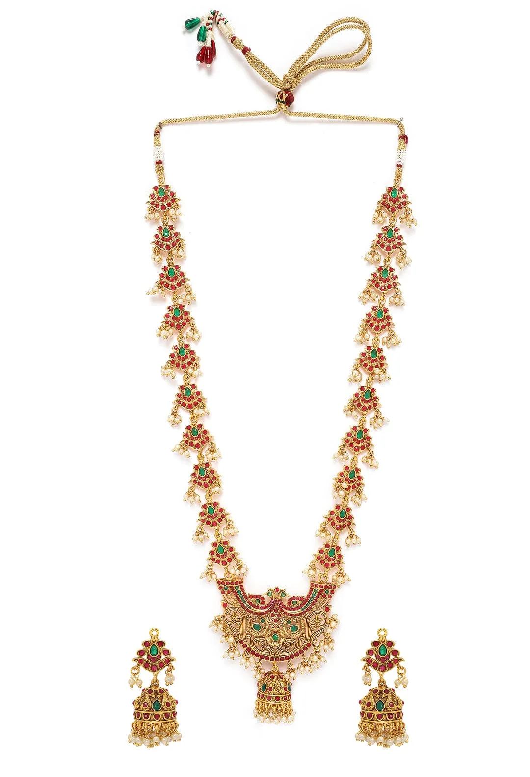 Rubans Ruby Studded Temple Necklace Set