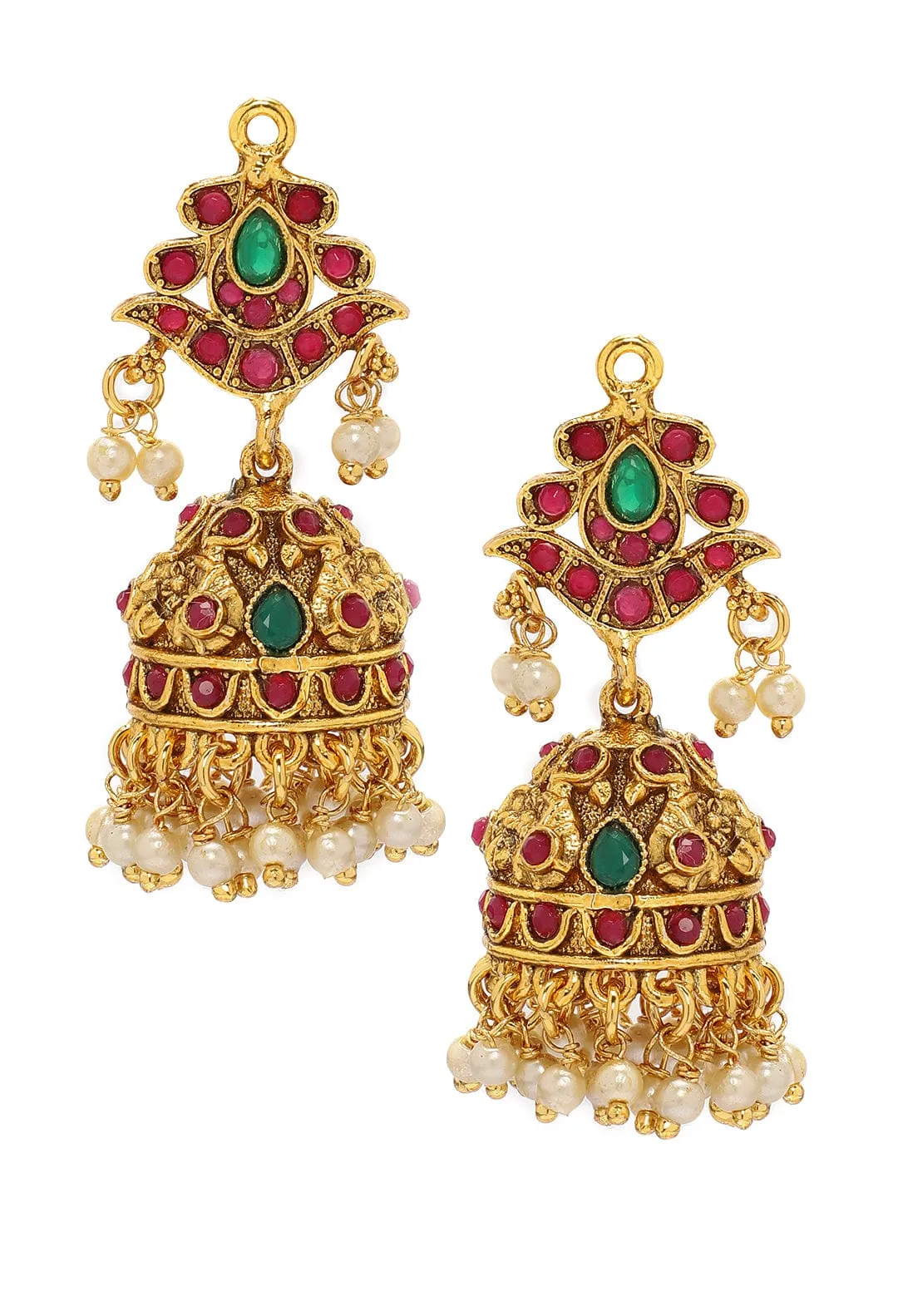 Rubans Ruby Studded Temple Necklace Set