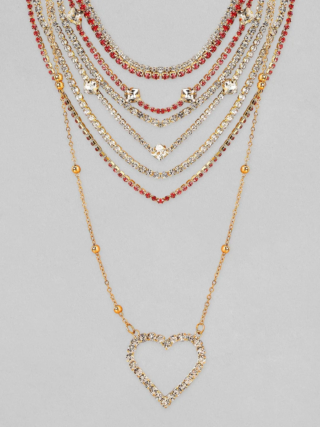 Rubans Voguish Gold Plated Zircon Studded Layered Necklace