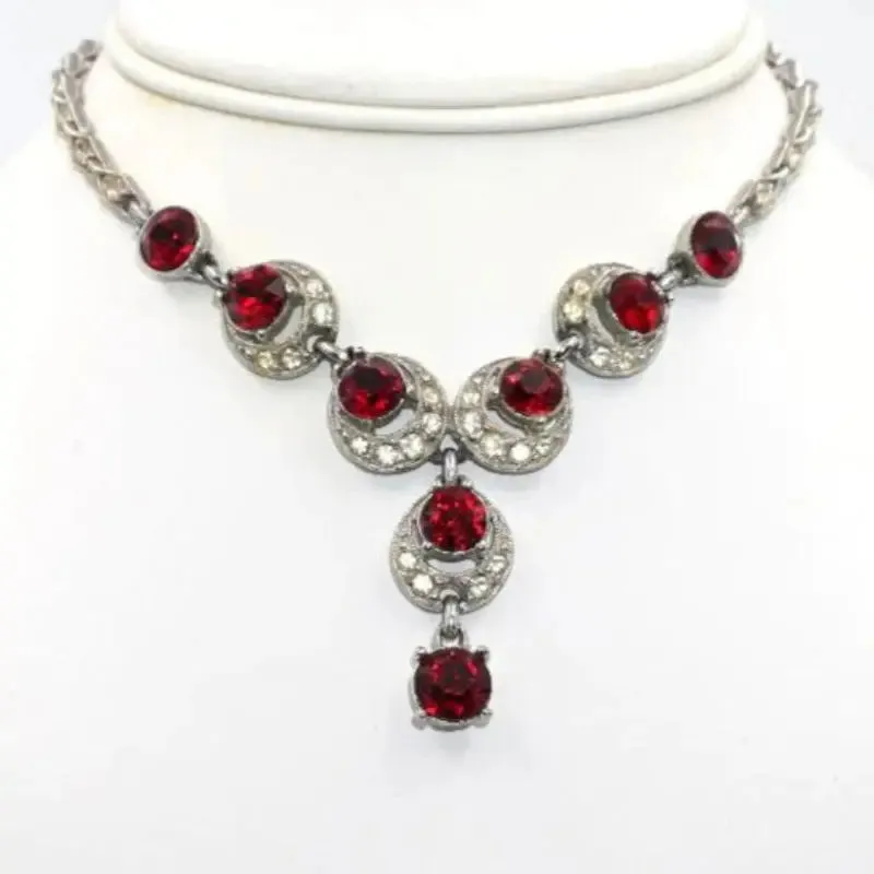 Ruby & Diamanté Bogoff Necklace with Drop