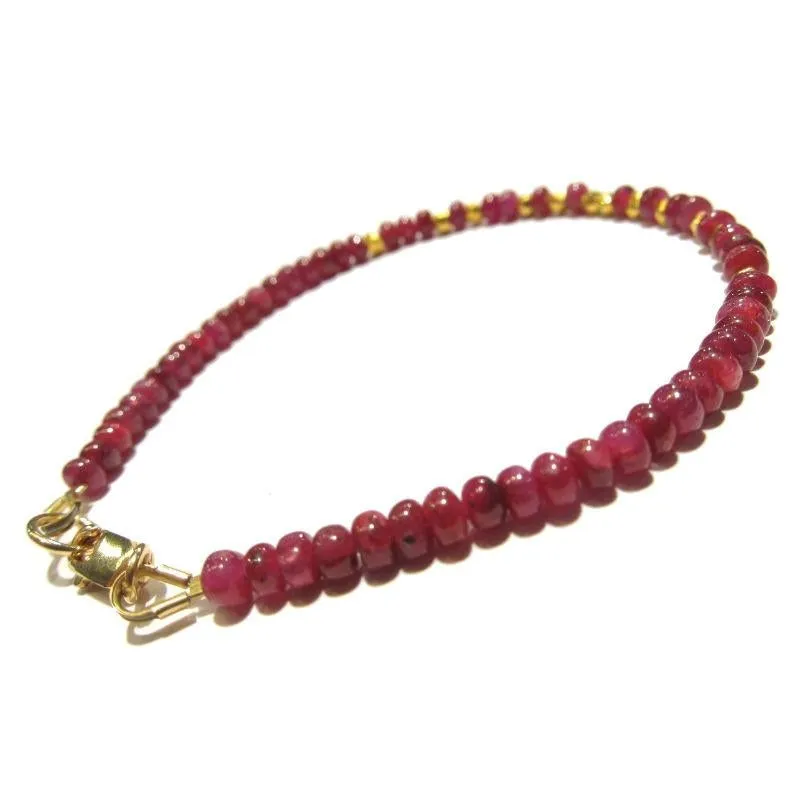 Ruby Bracelet with Faceted Gold Plated Beads and Gold Filled Lobster Claw Clasp