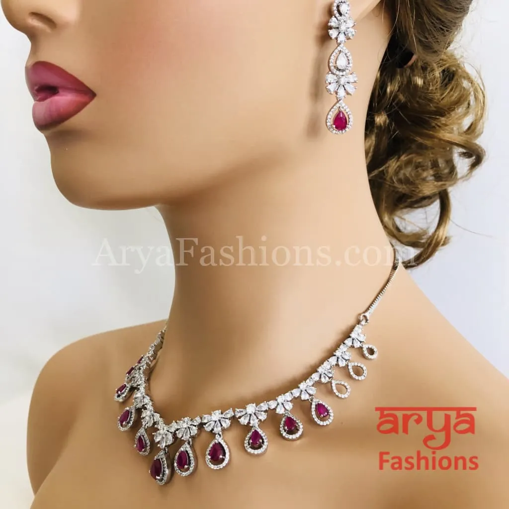 Ruby Cubic Zirconia Bridal Necklace