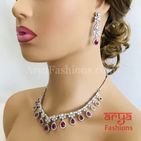 Ruby Cubic Zirconia Bridal Necklace