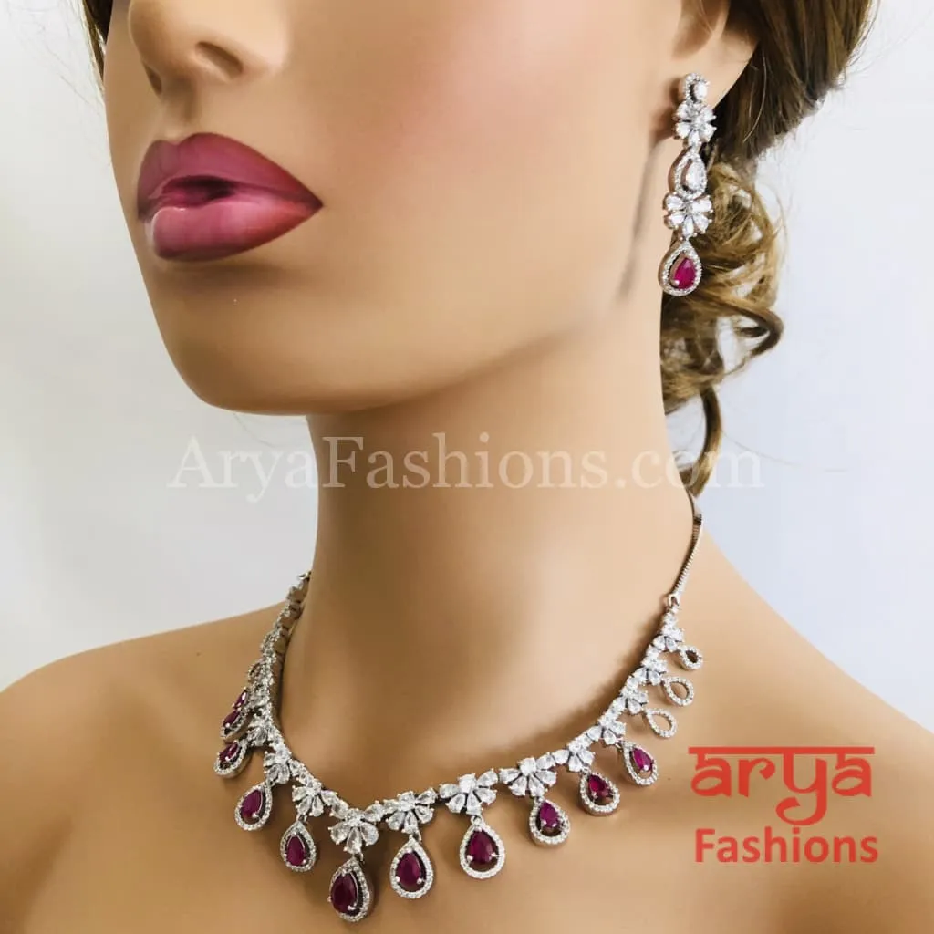 Ruby Cubic Zirconia Bridal Necklace