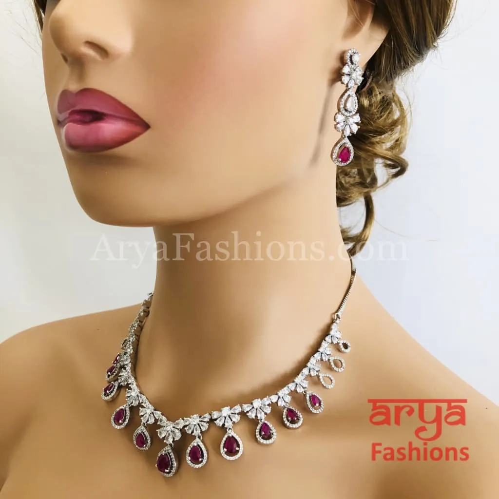 Ruby Cubic Zirconia Bridal Necklace