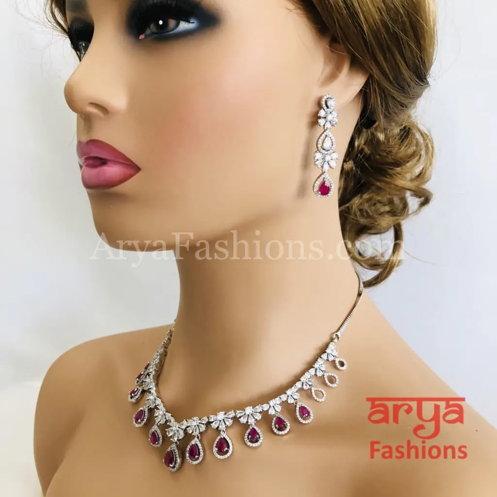 Ruby Cubic Zirconia Bridal Necklace