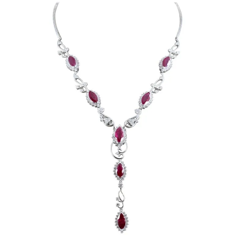 Ruby Diamond Gold Drop Necklace