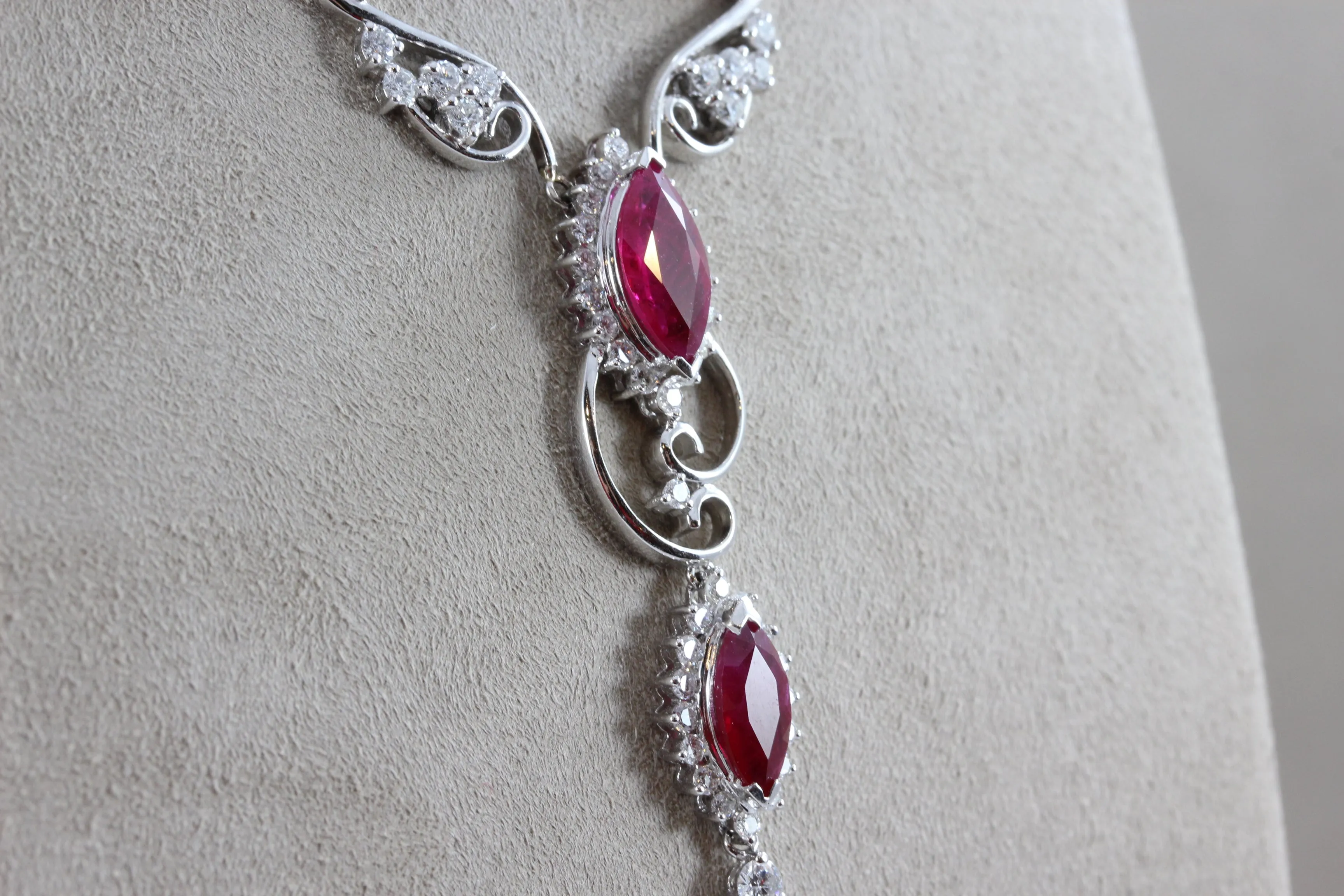 Ruby Diamond Gold Drop Necklace