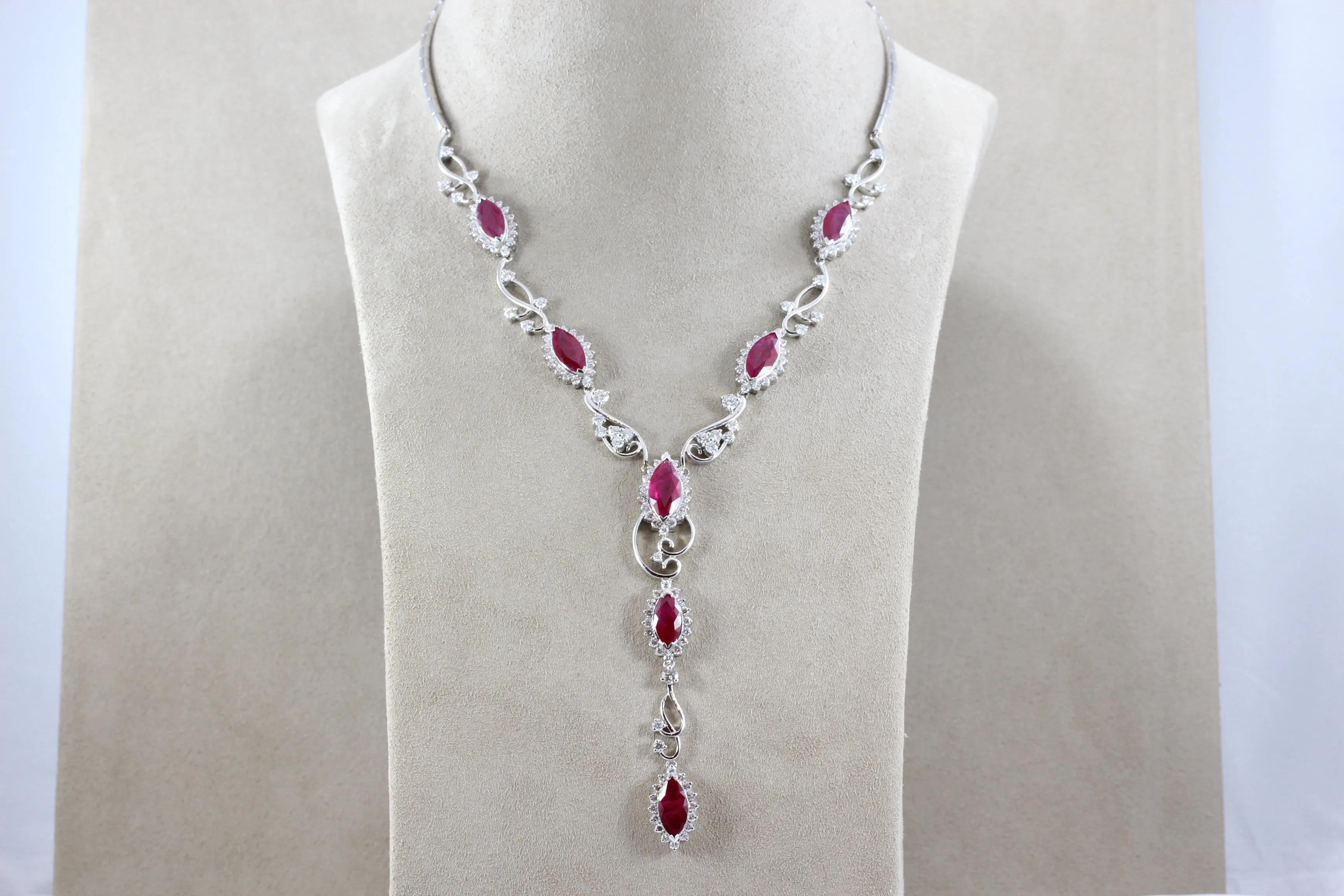 Ruby Diamond Gold Drop Necklace