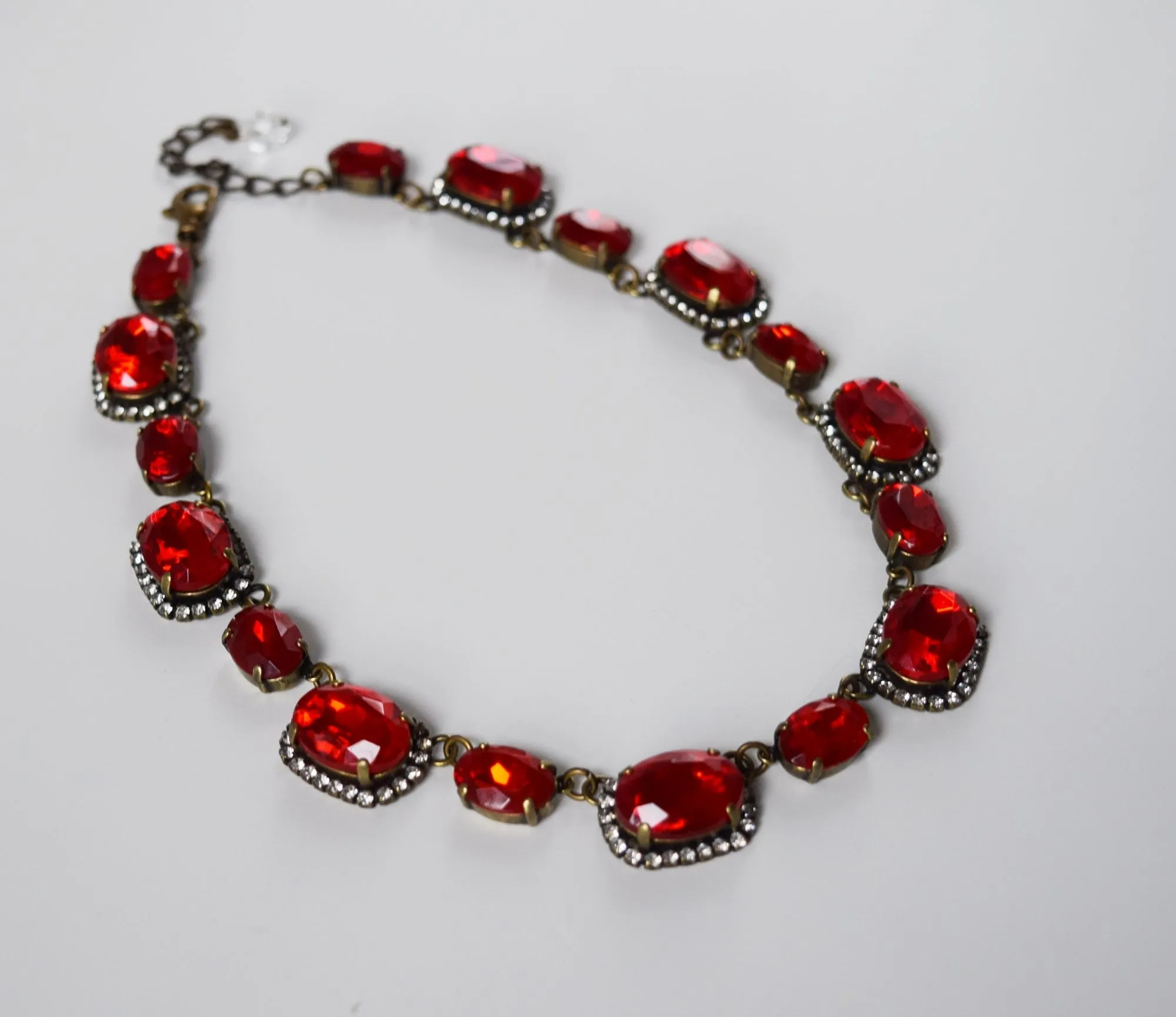 Ruby Red Halo Collet Necklace - Large and Medium Ovals