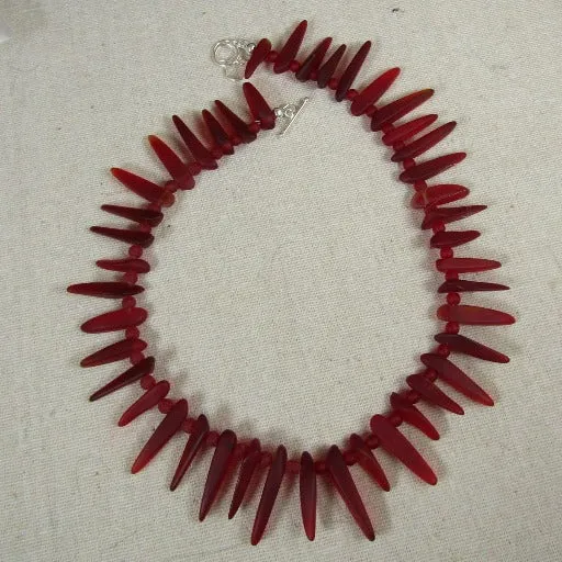 Ruby Red Sea Glass Collar Necklace