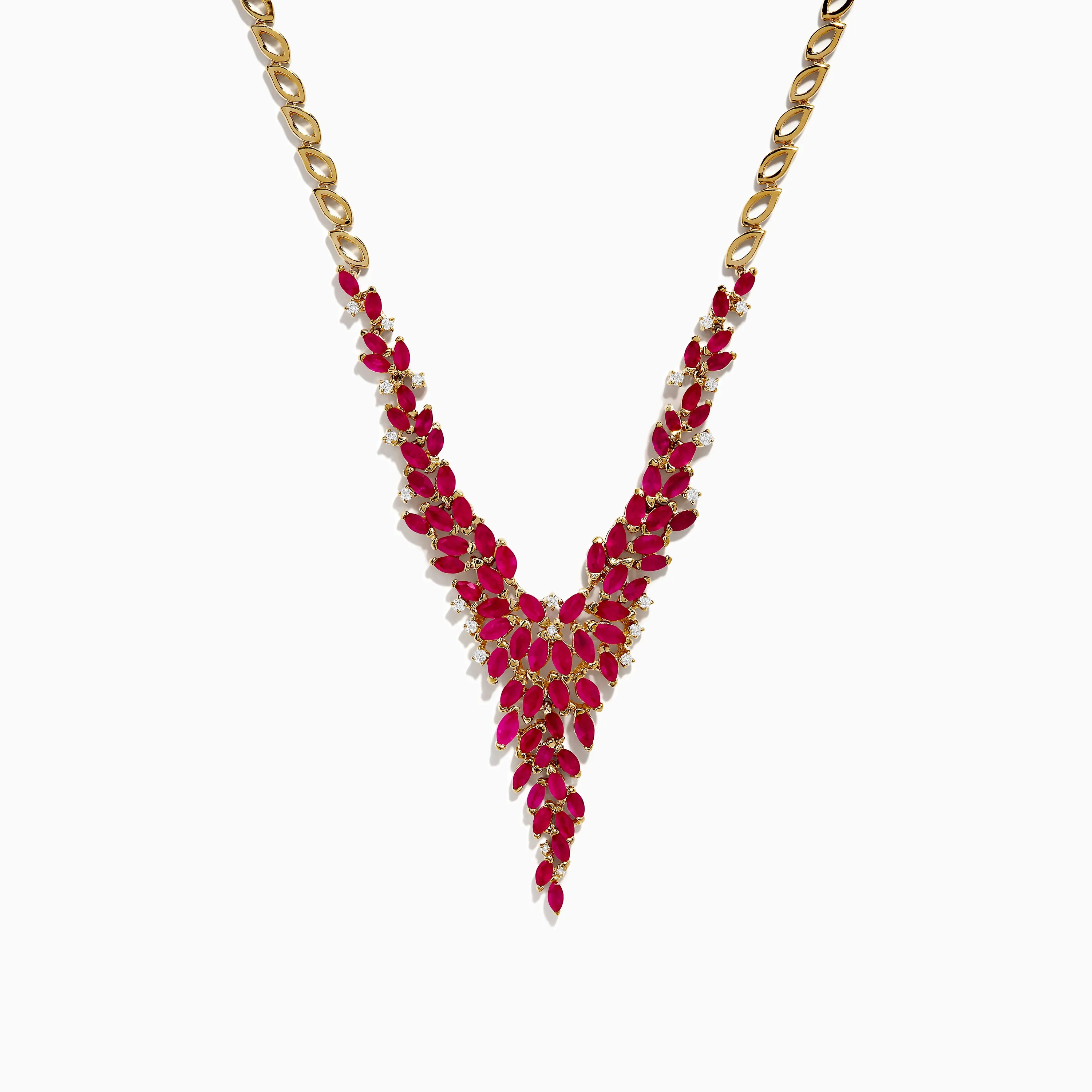 Ruby Royale 14K Yellow Gold V Shape Ruby Statement Necklace, 9.87 TCW