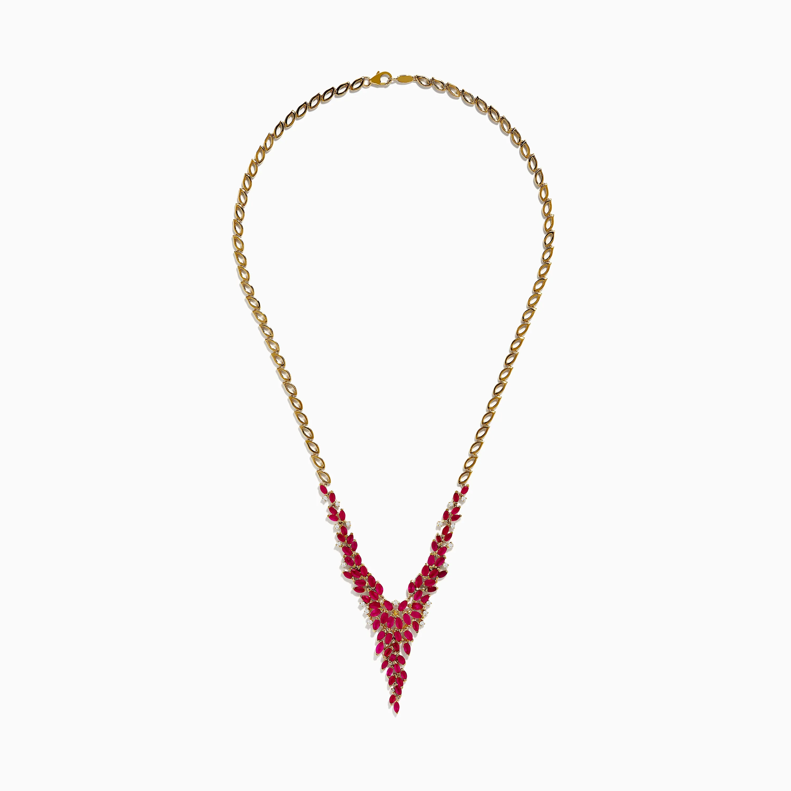 Ruby Royale 14K Yellow Gold V Shape Ruby Statement Necklace, 9.87 TCW