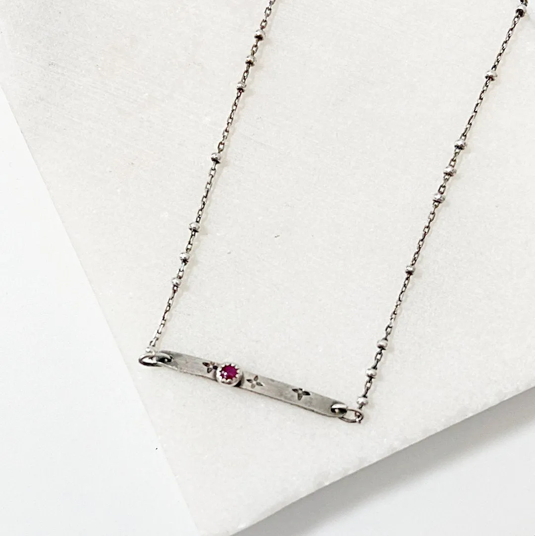 Ruby Silver Bar Necklace, Fringe Necklace Ruby Zoisite Gem Necklace, Tag Necklace