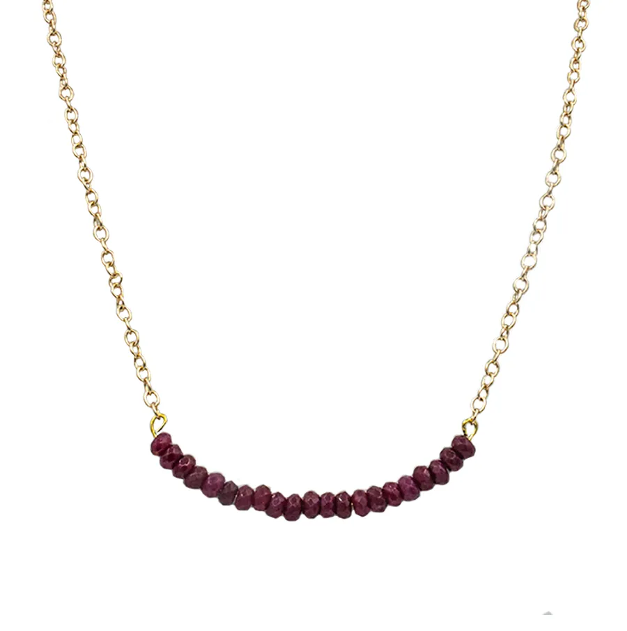 Ruby Small Rondelle Beads on a Bar on a Gold Chain Necklace