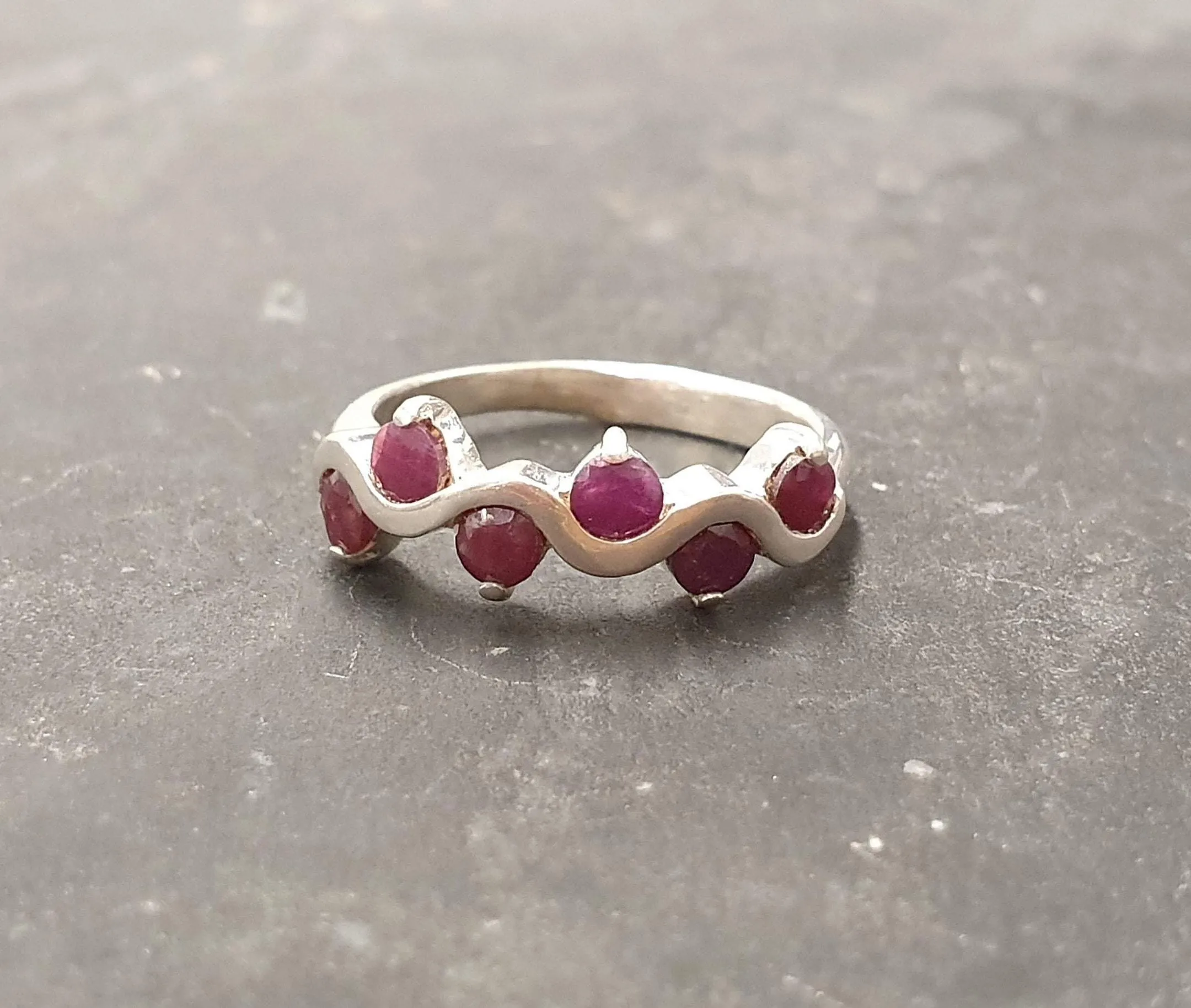 Ruby Stackable Ring - Asymmetric Ruby Band - Ruby Wavy Ring