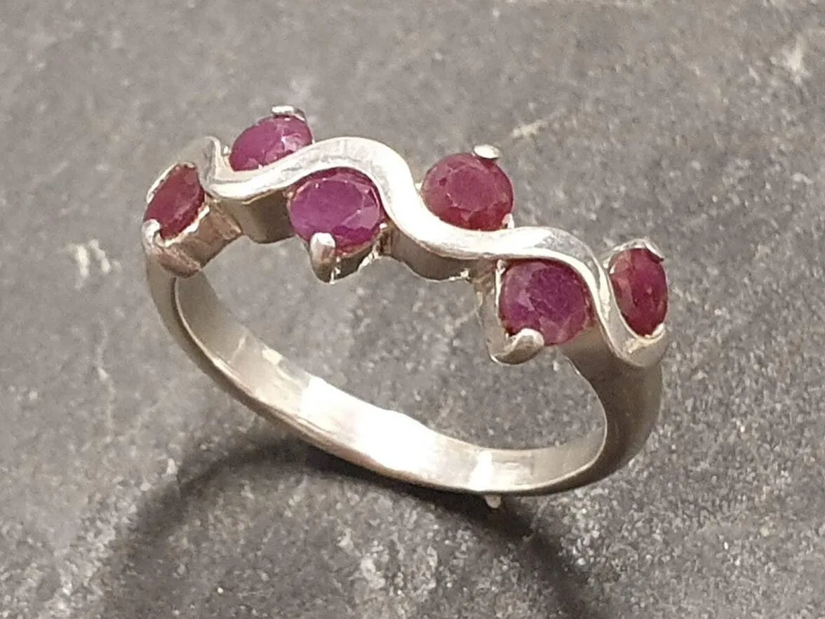 Ruby Stackable Ring - Asymmetric Ruby Band - Ruby Wavy Ring