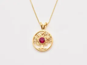 Ruby Tree of Life Pendant - Gold Tree of Life Necklace, July Birthstone Necklace