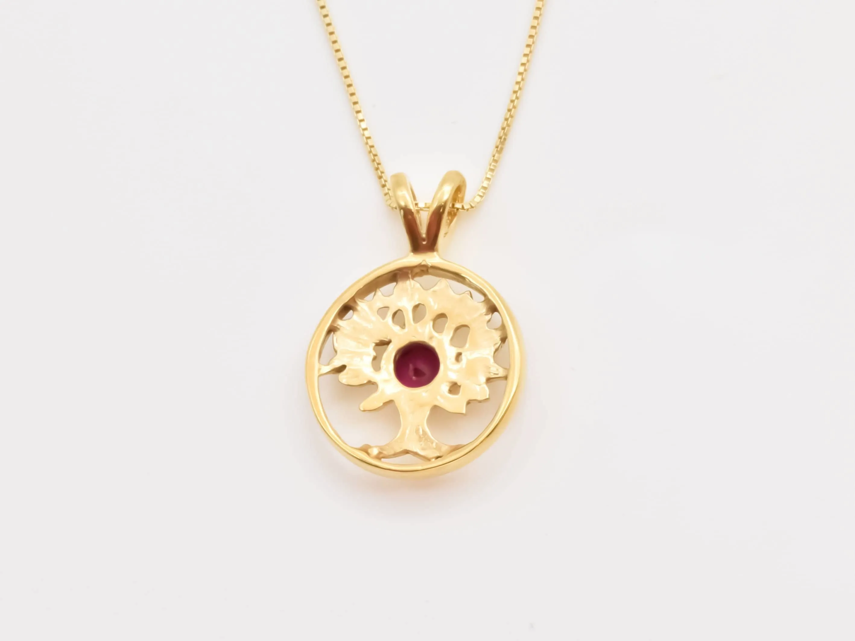 Ruby Tree of Life Pendant - Gold Tree of Life Necklace, July Birthstone Necklace