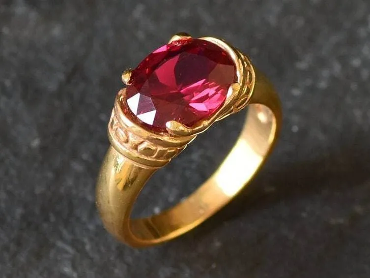 Ruby Wide Gold Band - Boho Gold Ring - Red Gemstone Ring