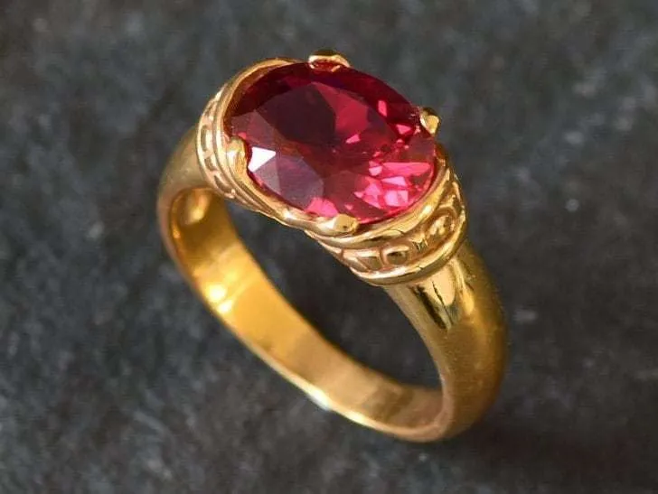 Ruby Wide Gold Band - Boho Gold Ring - Red Gemstone Ring