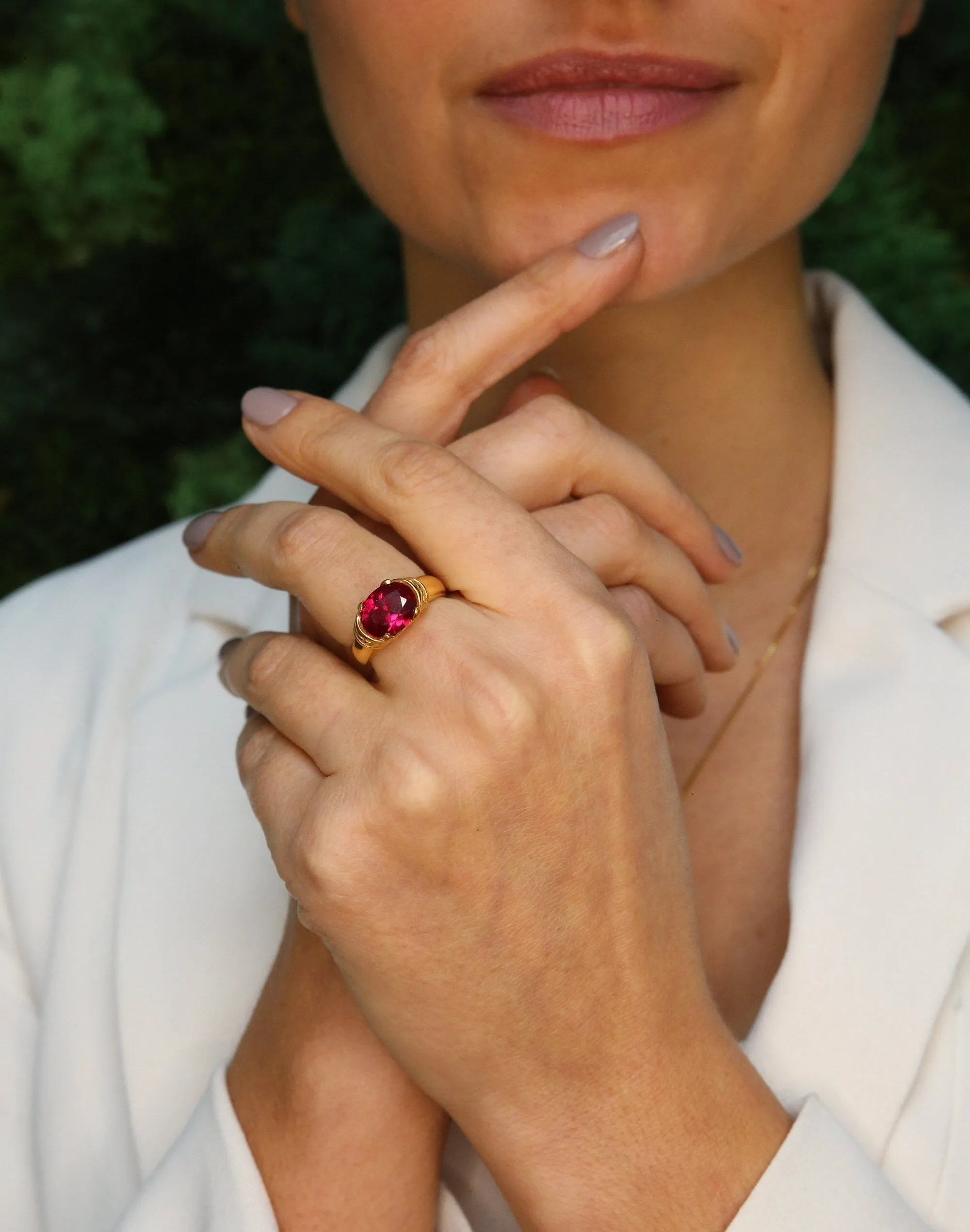 Ruby Wide Gold Band - Boho Gold Ring - Red Gemstone Ring