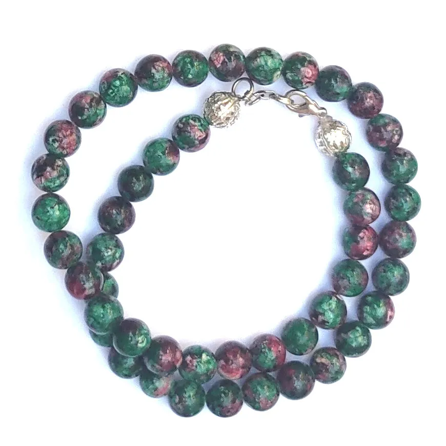 Ruby Zoisite Crystal Round Beads Necklace 15 Inches, 6mm Beads (Semi-Precious Mala)