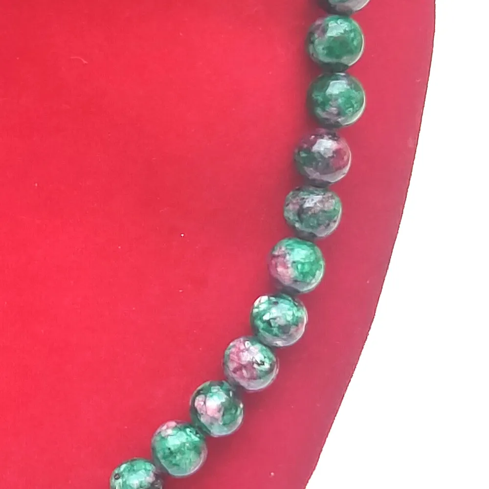 Ruby Zoisite Crystal Round Beads Necklace 15 Inches, 6mm Beads (Semi-Precious Mala)