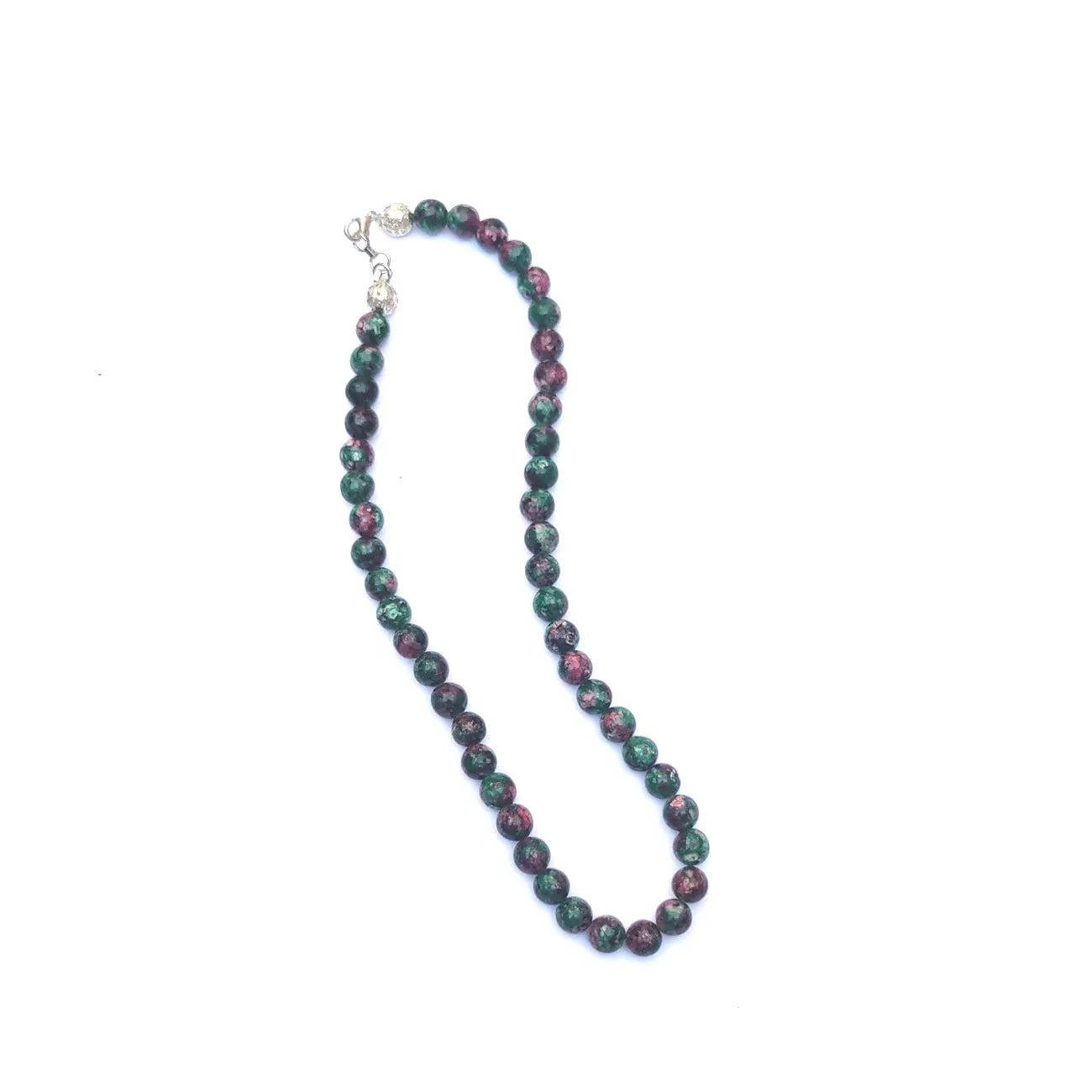 Ruby Zoisite Crystal Round Beads Necklace 15 Inches, 6mm Beads (Semi-Precious Mala)