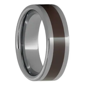 Rugged Tungsten Flat Polished Band with 4mm Brown Ceramic Inlay